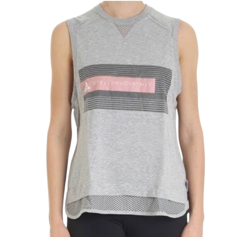 Adidas Stella McCartney Mesh Tank Top Gray Pink Muscle Workout Running Small S